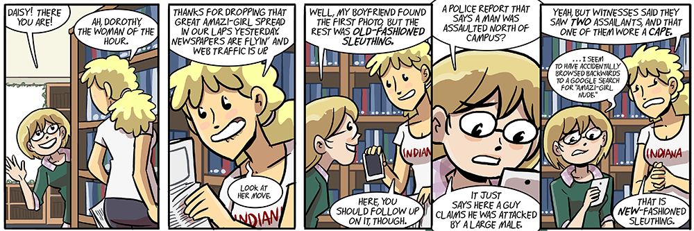 daisy's biting her lip because she just said 'amazi-girl spread in our laps'