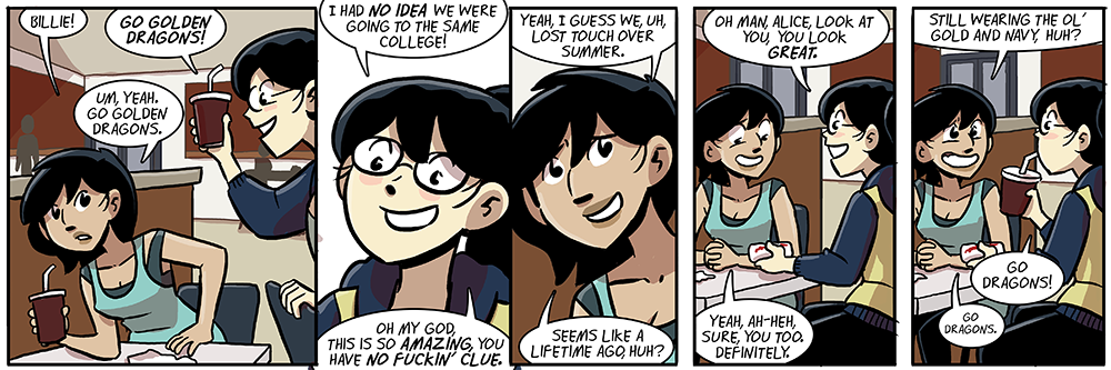 'so how's life been?'  'well i'm at a chick-fil-a so not that great'