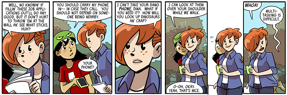 walking + shoulder-chinning + dinosaur enjoying = disaster