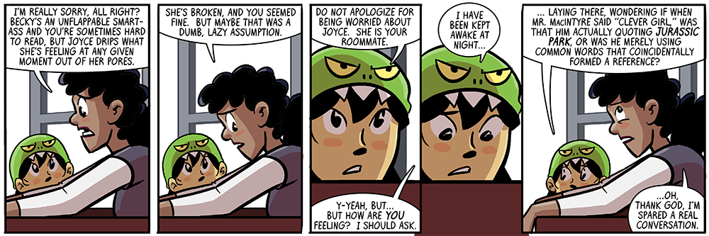 dina sits down, pulls the phone from the prison visitation room wall, and looks into his eyes: HAVE YOU EVER SEEN JURASSIC PARK she demands