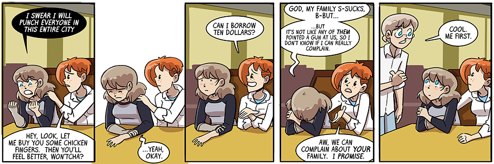 one hour later, a joyce drunken on chicken fingers somehow, shaking her fist, 'efffffsh you mommmmm'