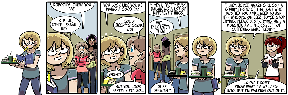 maybe this would be funnier if it were animated, and carla slowly rolls away backwards on her out-of-panel skates 