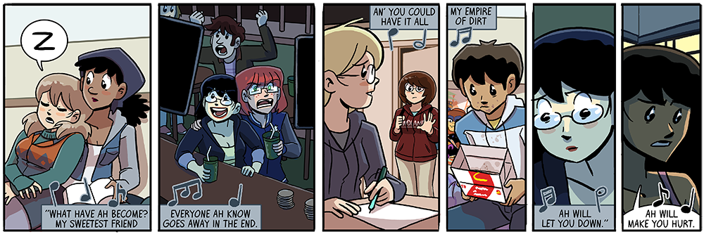 YEAH THAT'S RIGHT, THIS STORYLINE ENDS SCRUBS-STYLE WITH MUSIC JUXTAPOSED OVER UNCONNECTED SCENES, BUT WITH JOHNNY CASH'S 'HURT' PLAYED TO UKULELE, COME STOP ME