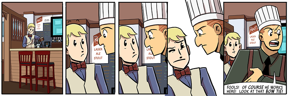 'of course he's passed a bartending test, look at him, there's a VEST, damn you all'