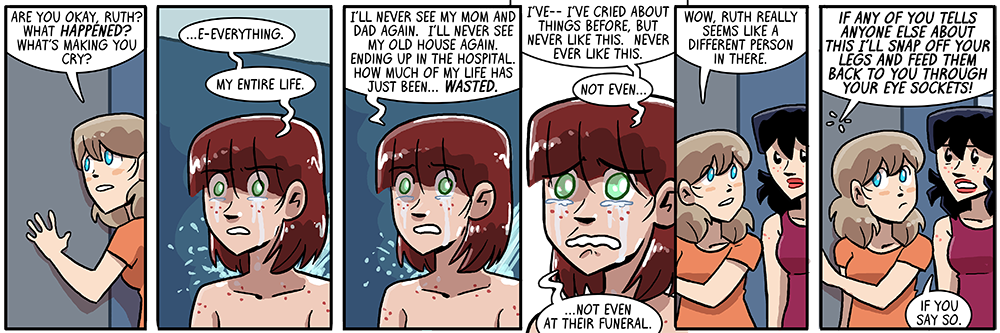 ruth thinks a lot about different over-the-top ways she would murder people