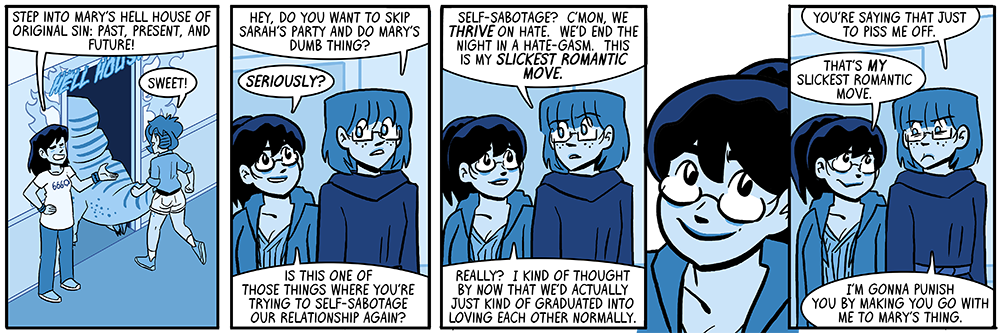 'yeah we're here for your hell house, but just to edge each other into climax'