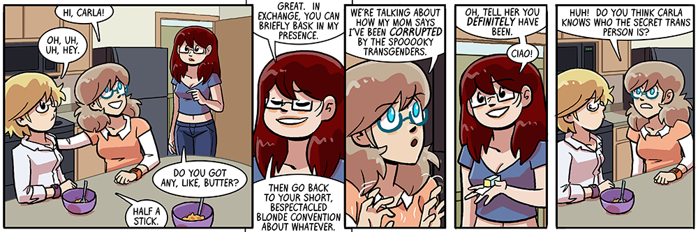 carla attends the tall, bespectacled blonde-who-dyes convention