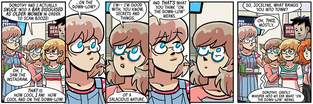 joyce's tray is being held by her left hand behind dorothy's back, don't think about it