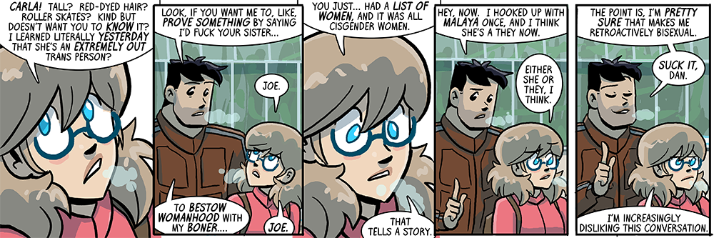 'your list had no trans folks on it' claims joyce, who didn't know about carla until yesterday, with surprising certainty