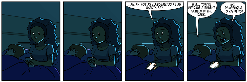 in danger of needing glasses and ultimately becoming the baroness